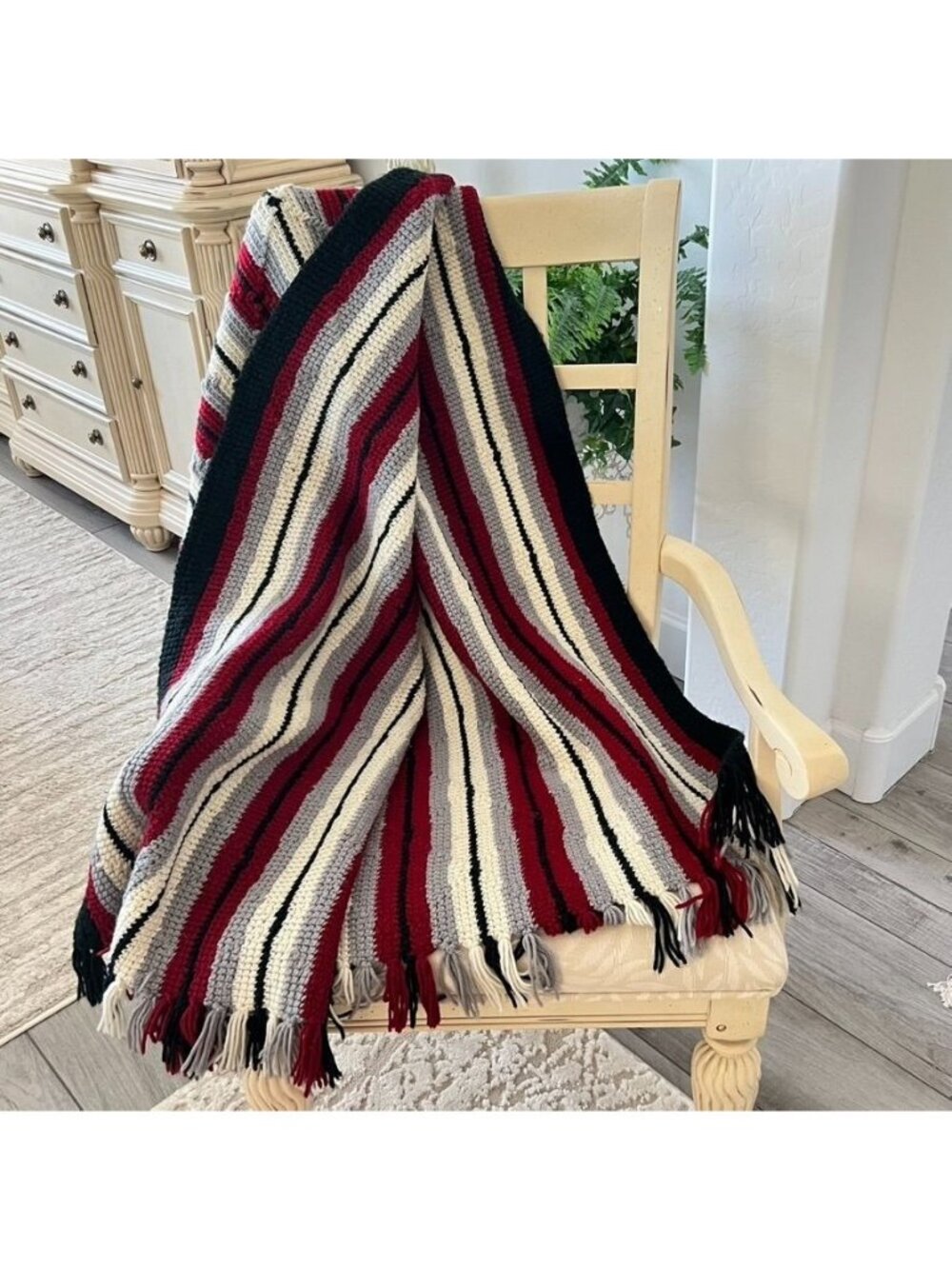 Afghan Blanket Throw Handmade Native American Mexican Design 60" x 60" Fringe